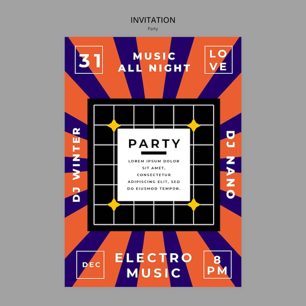 Flat design party celebration invitation