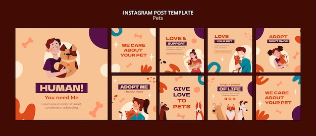 Flat design pet instagram post template