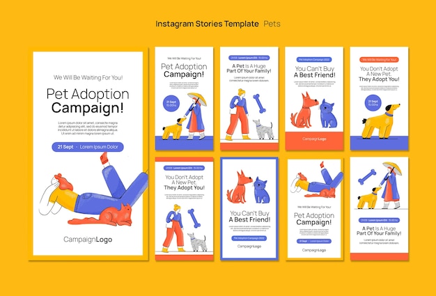 Free PSD flat design pet instagram stories template