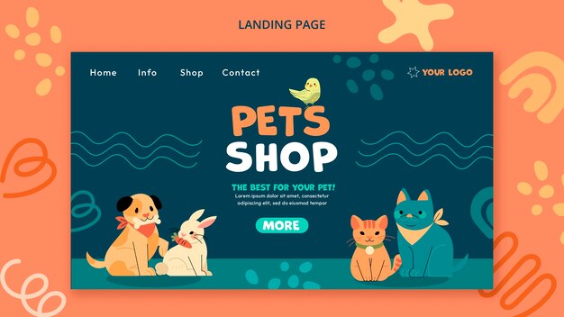 Flat design pet landing page template