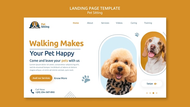 Flat design pet sitting  landing page