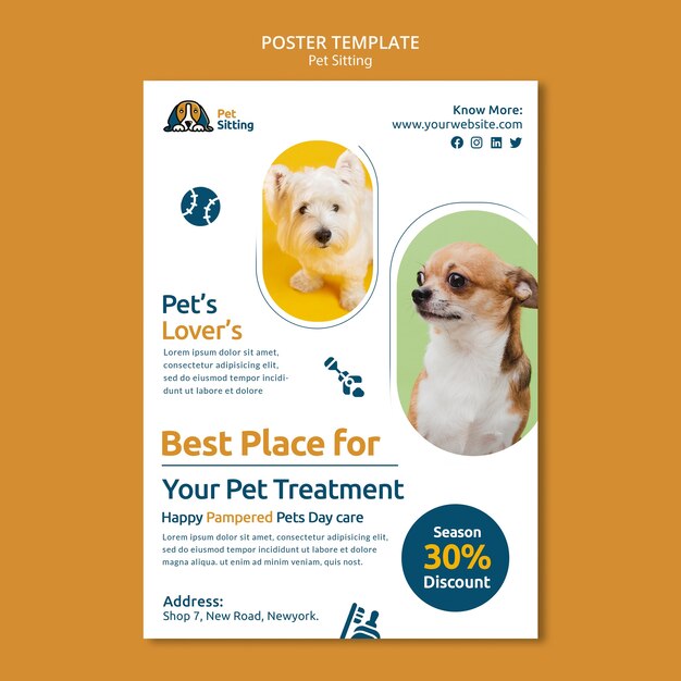 Flat design pet sitting poster template