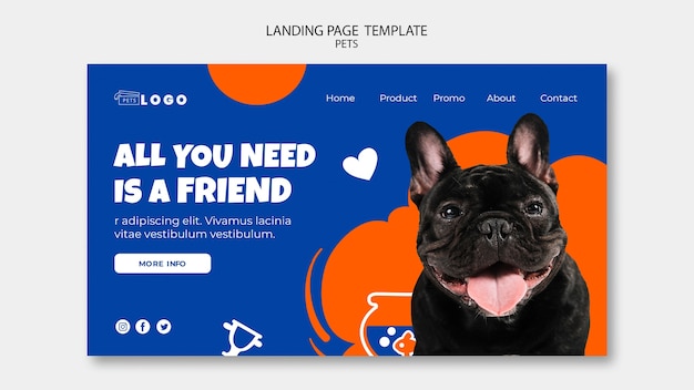 Free PSD flat design pets care landing page template