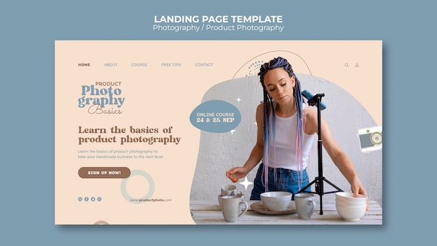 Free PSD flat design photography landing page template