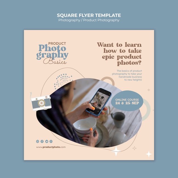 Free PSD flat design photography square flyer template