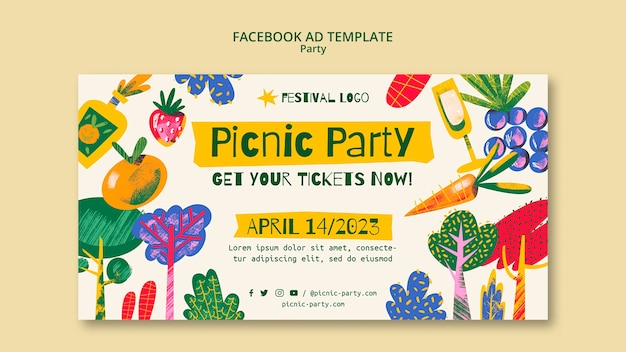 Free PSD flat design picnic party template