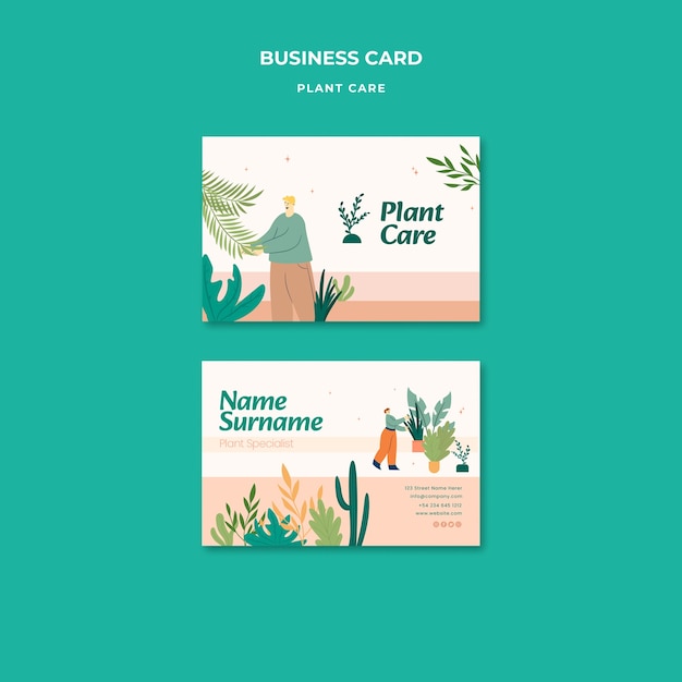 Free PSD flat design plant care business card template