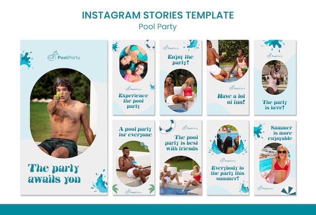 Free PSD flat design pool party instagram template