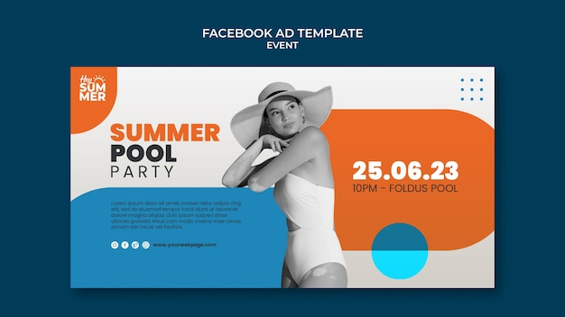 Free PSD flat design pool party template