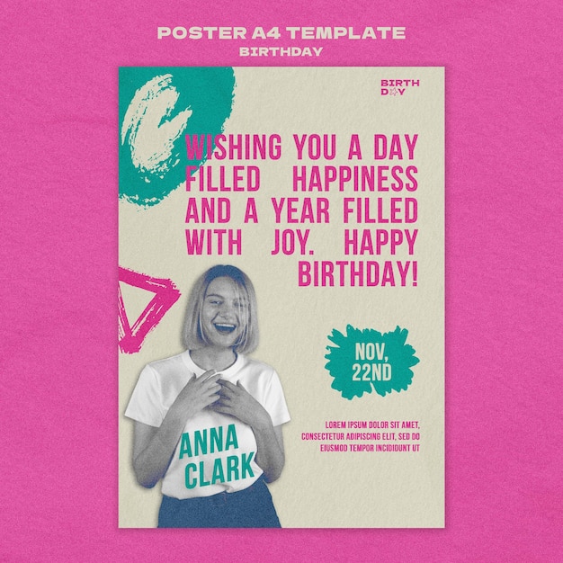 Flat design poster birthday template