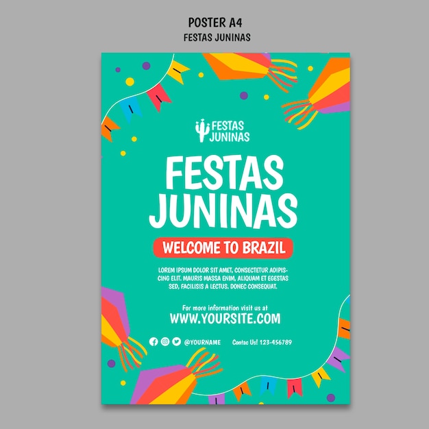 Flat design poster festas juninas template