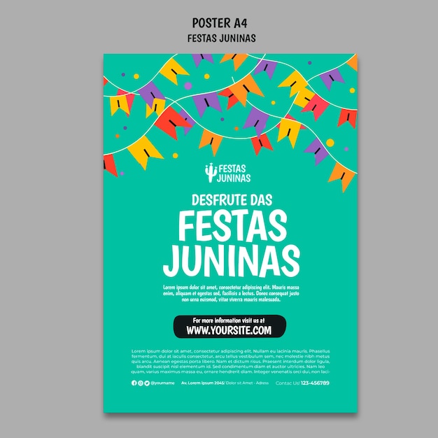 Free PSD flat design poster festas juninas template