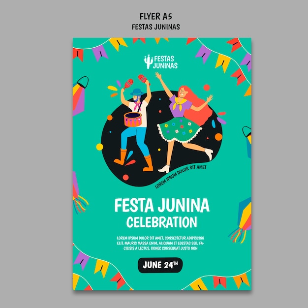 Free PSD flat design poster festas juninas template