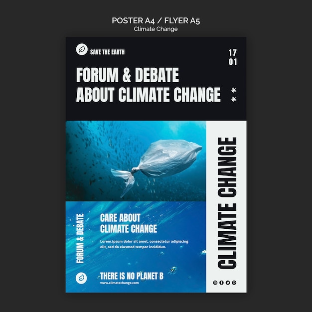 Flat design poster and flyer climate change template