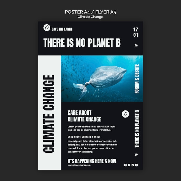 Free PSD flat design poster and flyer climate change template