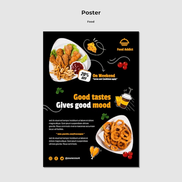 Free PSD flat design poster food template