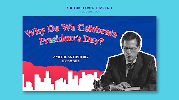 Free PSD flat design presidents day youtube cover template