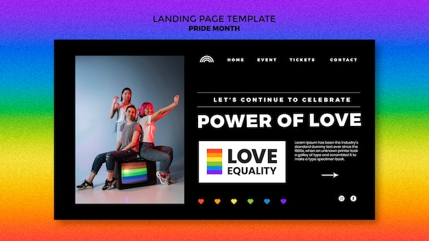 Free PSD flat design pride month landing page template