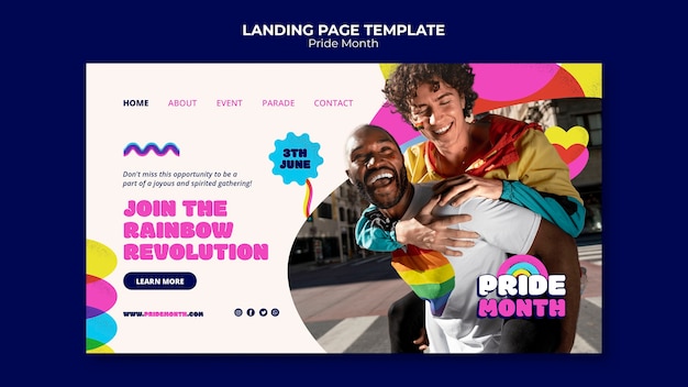 Free PSD flat design pride month landing page template