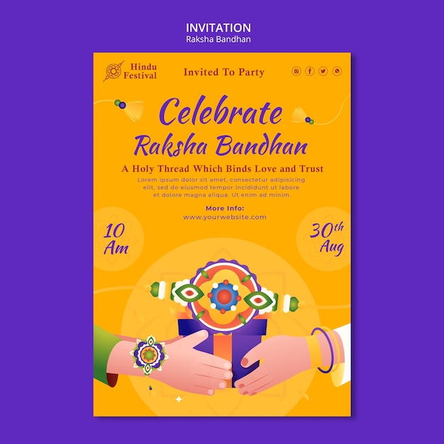 Free PSD flat design raksha bandhan celebration invitation