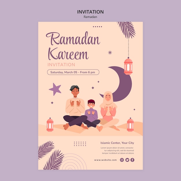 Free PSD flat design ramadan celebration invitation