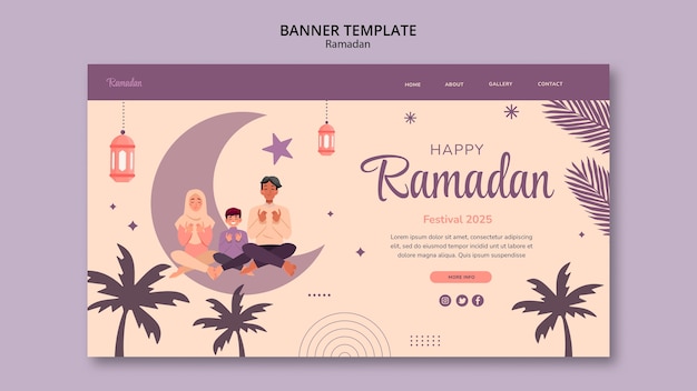 Free PSD flat design ramadan celebration landing page