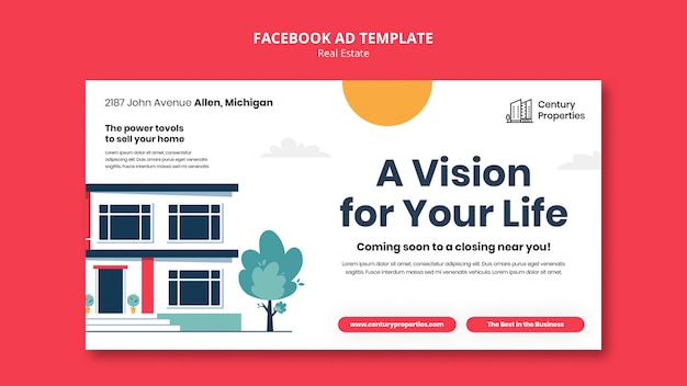 Free PSD flat design real estate facebook template