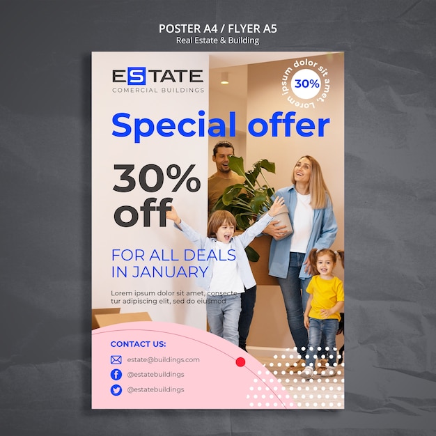 Free PSD flat design real estate flyer template