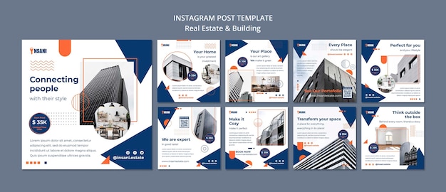 Flat design real estate instagram post template