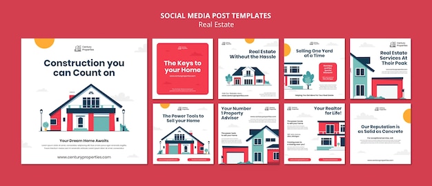 Flat design real estate instagram posts template