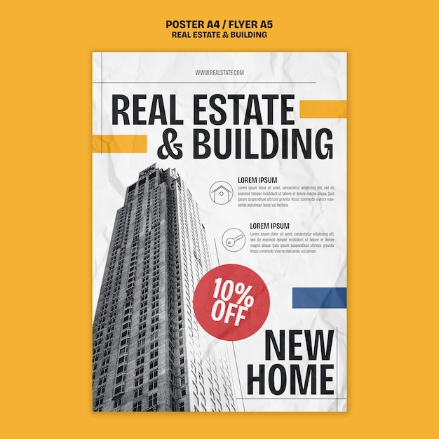 Free PSD flat design real estate poster template