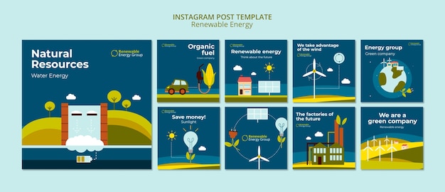 Free PSD flat design renewable energy instagram posts