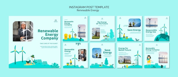 Free PSD flat design renewable energy instagram posts