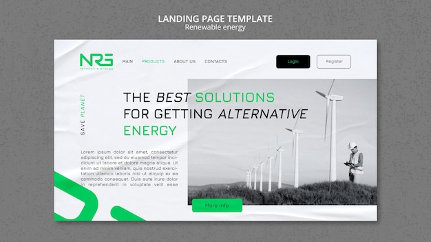 Free PSD flat design renewable energy landing page