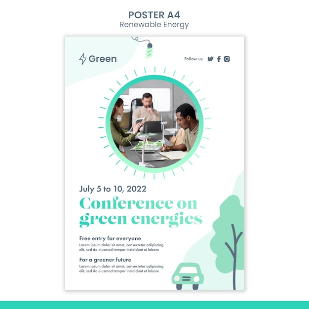 Free PSD flat design renewable energy poster template