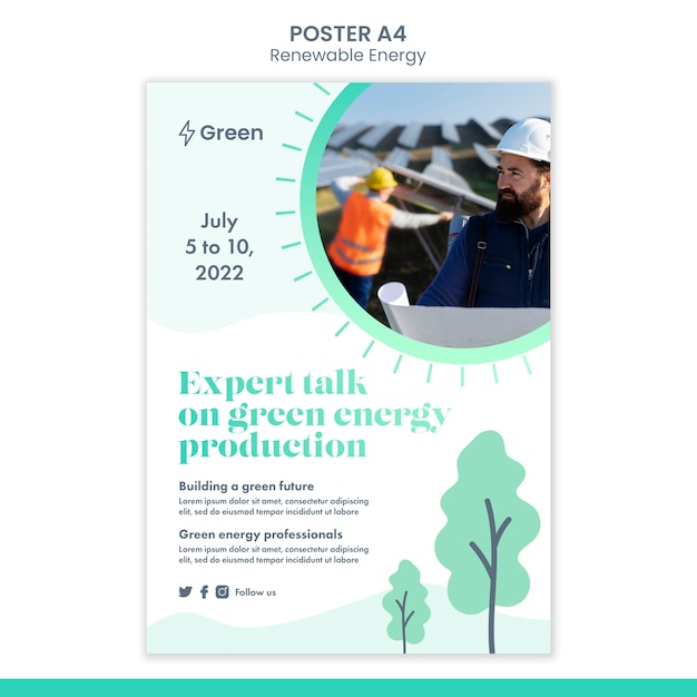 Flat design renewable energy poster template