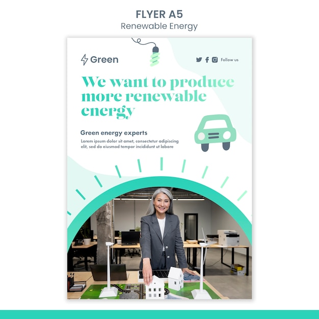 Free PSD flat design renewable energy poster template