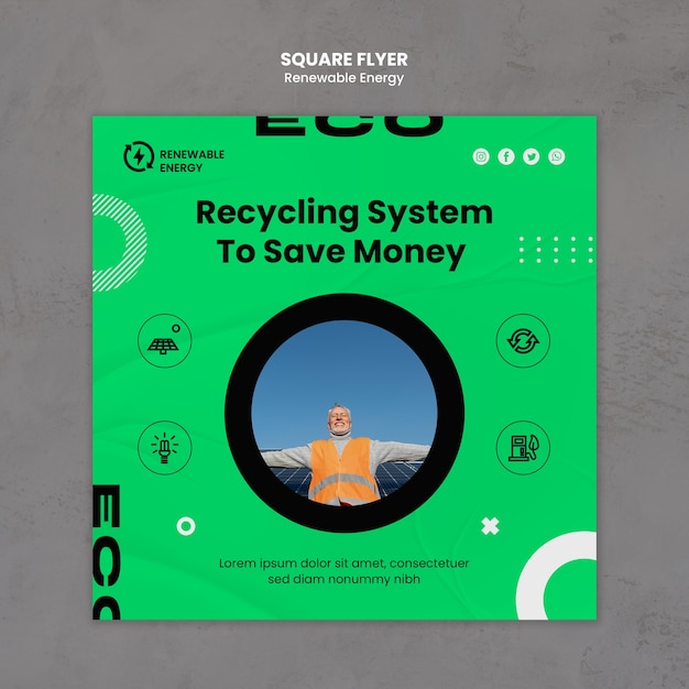 Free PSD flat design renewable energy square flyer