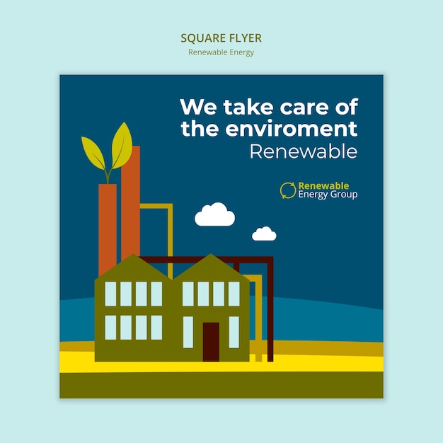 Free PSD flat design renewable energy squared flyer