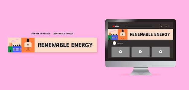 Free PSD flat design renewable energy youtube banner