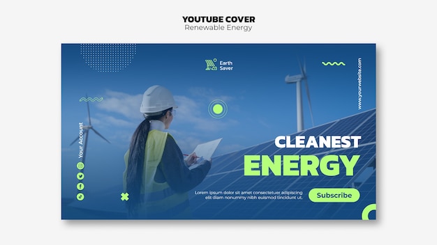 Free PSD flat design renewable energy youtube cover