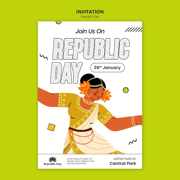 Free PSD flat design republic day celebration invitation