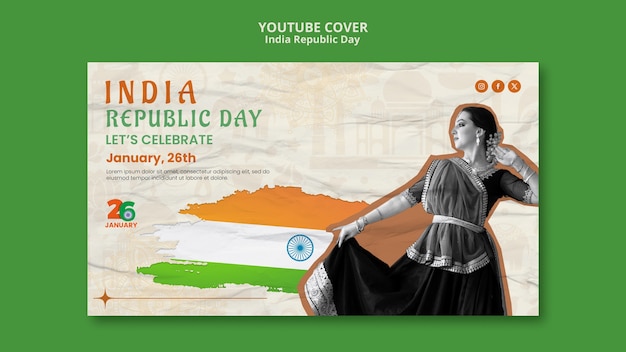 Free PSD flat design republic day celebration youtube cover