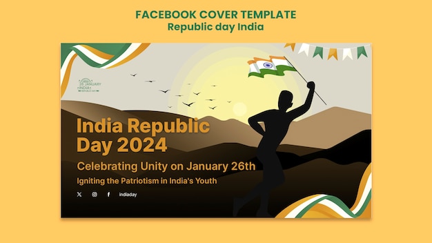 Free PSD flat design republic day facebook cover template