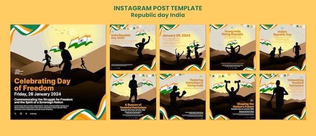 Free PSD flat design republic day   instagram posts