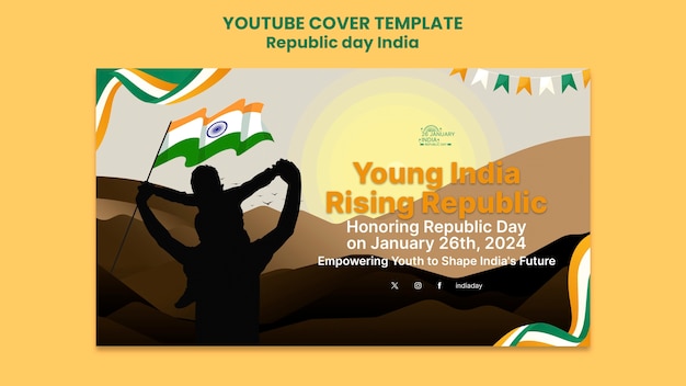 Free PSD flat design republic day youtube cover