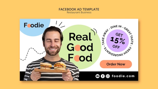 Flat design restaurant facebook ad template