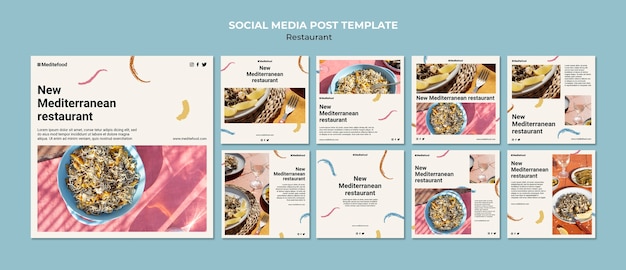 Flat design of restaurant instagram post template