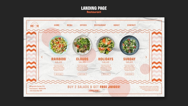 Free PSD flat design restaurant landing page template