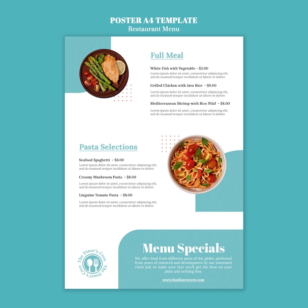 Free PSD flat design restaurant menu template